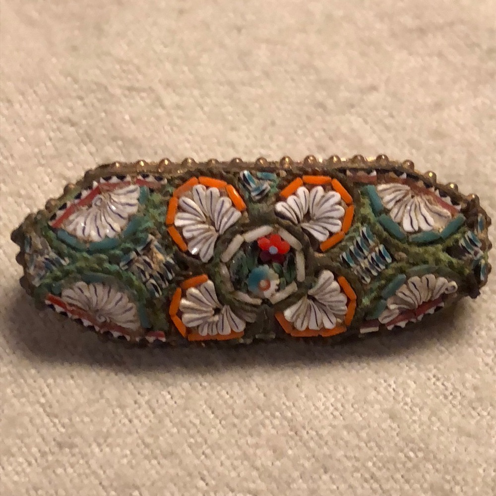 Vintage brooch pin in mosaic shell